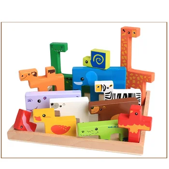Radošā Dzīvnieku Celtniecības Bloki Puzzle Board Spēles Ģimene/Persona Labākā Dāvana Bērniem Krāsains Smieklīgi Koka Spēle