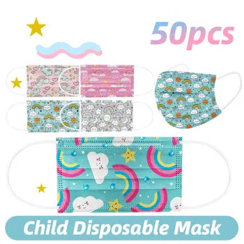 50gab Bērnu maska, Vienreizējās lietošanas Sejas Maska varavīksnes drukas Bērns Meitenes Maska Mascarillas Rūpniecības 3Ply Auss Cilpa 50PC Jauktas Krāsas