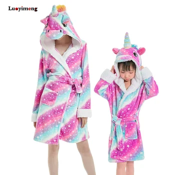 Pieaugušo Unicorn Drēbes Sleepwear Flaneļa Silts Bērnu Peldmētelis Bērnu Halāti Pidžamas Boy Meitene Naktskrekls Bērnu Vannas Drēbes