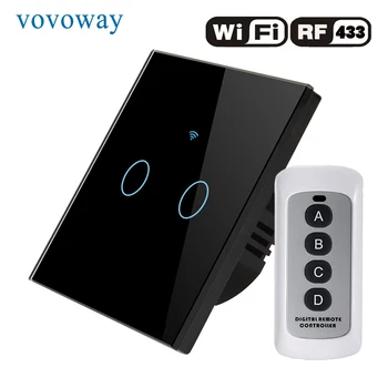 Vovoway ES touch slēdzis,gaismas slēdzis,WIFI tīklu+mobilā tālruņa PROGRAMMU+RF bezvadu vadības funkciju, 1gang2gang3gang AC110-V220V