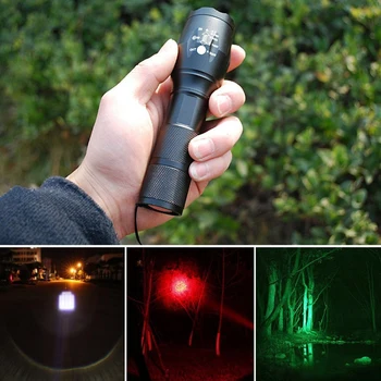 Zoomable Lukturīti 3 in 1 Sarkana Zaļa Balta 1000 Lūmenu Taktiskās Medību Lāpu+2*Šautene Jomu Mount+Tālvadības Slēdzi+18650+USB Lādētājs