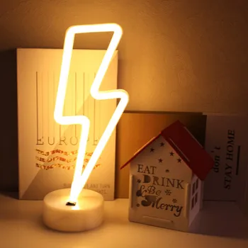 LED Neona Zīme, Zibens Formas USB Bateriju Darbināmas Nakts Gaisma Dekoratīvā Galda Lampa Mājas Puse Dzīves Telpu Dekorēšana