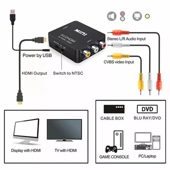 HDMI, AV/RCA AV Converter/CVSB L/R, Video Lodziņš HD Video 1080P, 1920*1080 60Hz HDMI2AV Atbalsta NTSC PAL Izejas HDMI, AV Box DVD