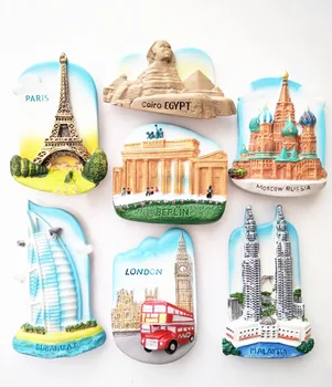 Pasaules ceļojumu piemiņas ledusskapja magnēts sfinksa Parīzē Tower magnēts uzlīme Maskavas ēkas, Dvīņu ēkas, Krievija, Malaizija klāt
