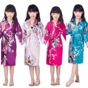 Vasaras Augstas kvalitātes Satīna Bērnu Kimono, Halāti, Līgavas Puķu Meitene Kleita Zīda bērnu peldmētelis Naktskrekls Kimono 010609