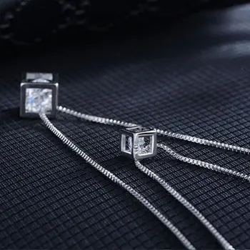 ANENJERY 925 Sterling Silver Square Cube Zircon sānslīdi kaklasaite Paziņojumu Kaklarota Sievietēm Double Layer Piekariņi & Kaklarotas S-N209