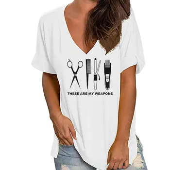 Sieviešu T Hipster Frizieris Ieroci Drukāt Krekls Tee Kreklu Harajuku T Krekls Topi, V-veida Kakla Kokvilnas ar Īsām Piedurknēm 2020 Plus lieluma