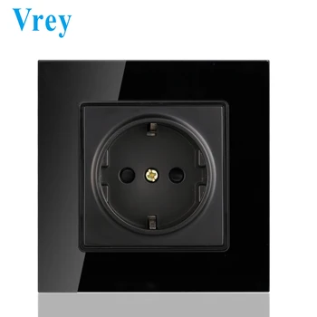 Vrey ES elektriķis sienas kontaktligzdas, vācu kontaktligzda ar zemējuma kontaktu ar bērnu aizsardzības tri-color luksusa stikla krāsa pēc izvēles