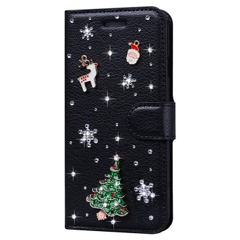 Samsung Galaxy A71 6.7 collu Gadījumā Santa Ziemassvētku Dāvanu Luksusa Spīdīgu Flip-Ādas Maks Gadījumā Ziemeļbriežu Sniegpārslas Segtu SM-A715F