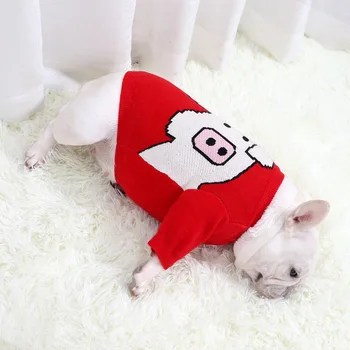Mājdzīvnieku apģērbu rudens/ziemas džemperis džemperis pitbull mopsis tauku suns īsu ķermeni stiept sarkans sivēns mazs suns kostīms
