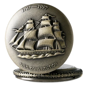 Antīko 1797-1997 ASV Konstitūciju, Buru Audekls Laivu Kuģa Dizains Kvarca Kabatas pulkstenis Ar Kaklarota Ķēdes Dāvanu Kulons