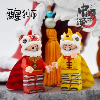 2 GAB./daudz Ziemassvētku Rotājumi Rotājumi Celtniecības Bloku Lauva Dejas Rotaļlietas Ķīniešu Jauno Gadu Stila Rīcības Rotaļlietas Bērniem Dāvanas