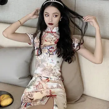 Korejas Seksīga Sieviete, Izšūti Uzlabota Cheongsam Kleita Pavasara/vasaras Renesanses Vintage Gothic Seksīga Meitene Eleganta Sieviete Kleita