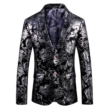 Augstas kvalitātes vīriešu uzvalks jaka modes drukāšanas 2019 jaunu gadījuma kāzu skatuves puses uzņēmumu ikdienas tērps ziedu mētelis M-5XL