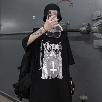 Y Demo Gothic Vasaras Īsām Piedurknēm Gadījuma Krusta Drukāšanas Sieviešu T-krekls