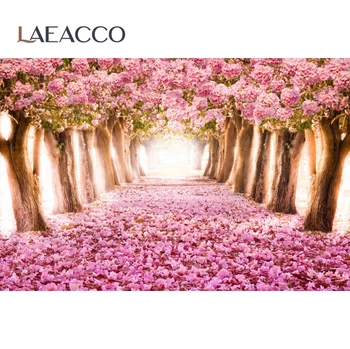 Laeacco Fantasy Rozā Ziediem, Ziedu Pils Fotogrāfija Backdrops Koku Varavīksnes Bērnu Portrets Photocall Foniem Foto Studijā