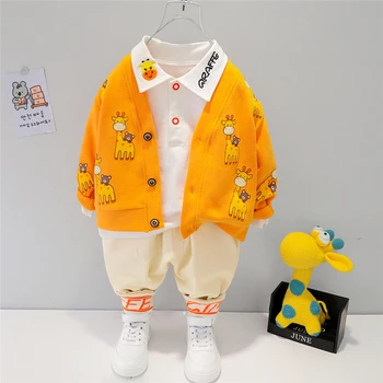 HYLKIDHUOSE Bērnu Zēnu Apģērbu Komplekti, No 2021. gada Pavasarī Bērniem Drēbes Karikatūra Žirafe Mēteļi T Krekls, Bikses Toddler Zīdaiņu Bērnu Kostīms