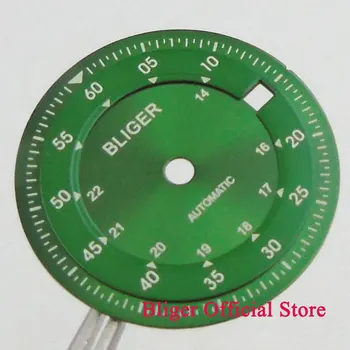 28.5 mm BLIGER black/green/white dial datuma logu duālo laika zonu Pulksteņu Skalu fit DG2813 MIYOTA 8215 Kustību D299