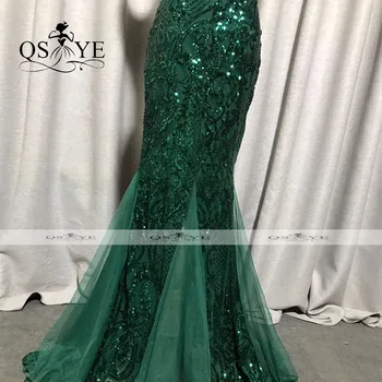 Luksusa Emerald Vakarkleitas Zaļā Sequined Ilgi Sirēna Balles Kleita Spīguļi, Elegants Puse Kleita Mežģīņu Modelis Formālas Kleita Ir 2021.