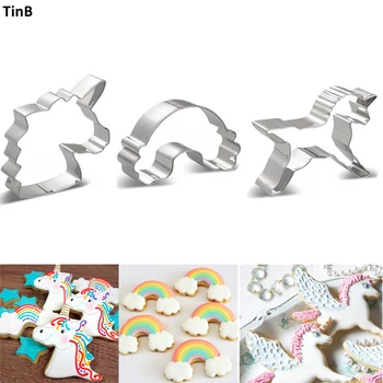3pcs Unicorn Cookie Cutter Set Cepšanas Rīki Nerūsējošā Tērauda Varavīksnes Konditorejas izstrādājumu, Maizes, Cepumu Pomādes Kuteris Bērniem Dzimšanas dienas ballīti