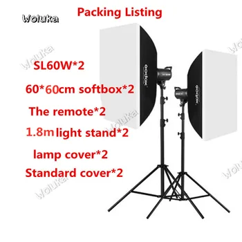 2x Godox SL-60W 60Ws 5600K Studio LED Nepārtraukta Foto Video Gaisma + 2x 1.8 m Gaismas Statīvs + 2x60cm Softbox LED Light Komplekts CD50T03Y