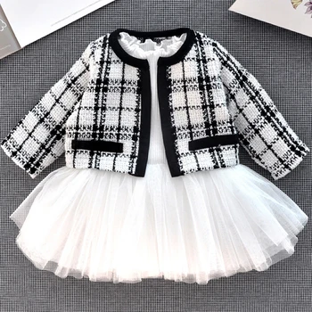 Mudkingdom Rudens Ziemas Bērni Meiteņu Apģērbu Modes Grezna Izšūta Mētelis Tutu Kleita Tērpiem Uzvalks Toddler Meitene Apģērba Komplekts