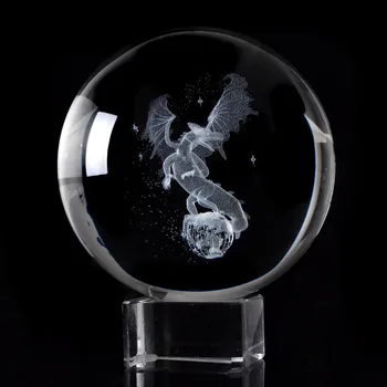 Jaunu Ieradās 60/80mm Pūķis Miniatūras Crystal Ball 3D Lāzera Iegravēts Kvarca Stikla Bumba Sfēras Mājas Biroja Dekoru, Dāvanu, Rotājumu