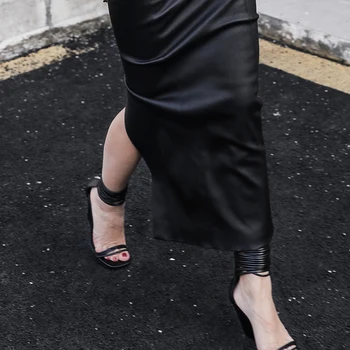 Lautaro Ilgi, melns ādas sieviešu svārki ar Augstu šķēlumu starām. sieviete svārki Eleganti goth maxi svārki plus izmēra apģērbu sievietēm