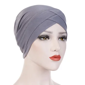 Musulmaņu Sieviešu Stiept Pāri Kokvilnas Turban Cepuri Vēža, Chemo Beanies Klp Cepures Headwrap Matu Zaudējumu Segšanai Piederumi