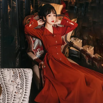 YOSIMI 2020. gadam Pavasara sarkanvīna Ilgi Sievietes Dress Vintage Pilnu Piedurknēm Vidum teļš Sieviešu Kleita Tauriņš Piedurknēm Midi Puse Kleita Elegants
