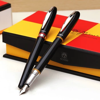 Pikaso 907 Montmartre Pimio Metāla Melnu Tintes Pildspalvu ar Dzelteno/Sarkano Gredzenu Oriģinālajā Kastē Smalkas Pērļu Grezns Skolas Office Tintes Pildspalvu
