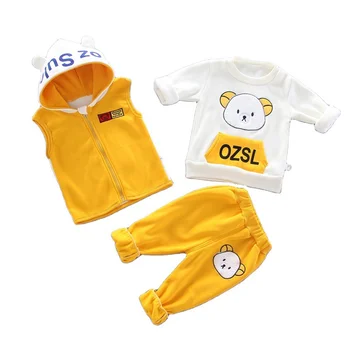 Jaunas Ziemas Baby Girl Drēbes Uzvalku Bērniem Zēnu Kokvilnas Kapuci Veste T Krekls, Bikses 3Pcs/set Toddler Modes Kostīms Bērniem Tracksuit