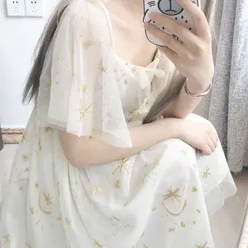 Japāņu Harajuku Sievietes Pasaku Kawaii Lolita Kleita Izšuvumi Mēness, Zvaigznes Gothic Eleganta Kleita Cute salds Sequined Loku Kleitas