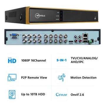 MOVOLS DVR 8CH 16CH CCTV Video Recorder AHD Kameras Analogās Kameras IP Kameras Onvif P2P 1080P Video Novērošanas DVR Reģistrators