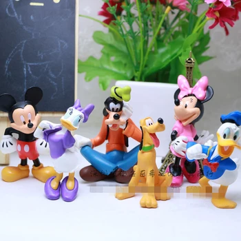 6pcs/daudz Disney Mickey Mouse Minnie Mouse Donald Duck Daisy Duck Dumjš Suns Pluto Pvc Rīcības Attēls Lelle Torte Deco Bērniem Dāvanu
