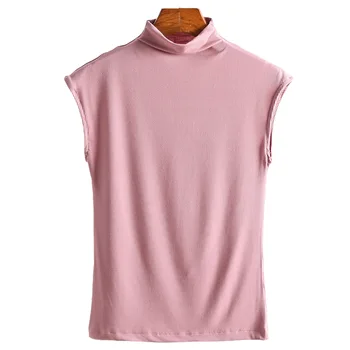 Tvertnes augšpusē sieviešu t krekls augstu uzrullētu apkakli Sieviešu Veste 2020. Gada Vasaras modes Kravu Piedurknēm Apakšveļa T-krekls ar Augstu Apkakli Bāzes Krekls
