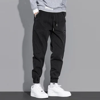 Jauna Dizaineru Modes Vīriešu Džinsi Loose Fit Savienoti Ikdienas Kravu Bikses Streetwear Japāņu Vintage Hip Hop Joggers Harēma Bikses