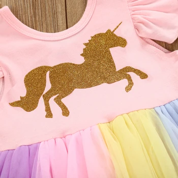 Gudrs Jaundzimušais Meitene Unicorn Kleita Ruffles bez Piedurknēm Karikatūra Tutu Romper Mini Kleitas Sundress Drēbes 0-24M
