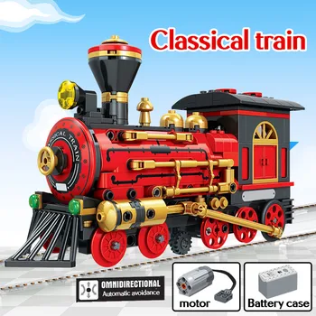 372pcs Pilsētas Klasiskais Sarkanais Vilciens Electric Modeli, kas Celtniecības Bloki Tehnika Ķieģeļi Izglītības Rotaļlietas bērniem