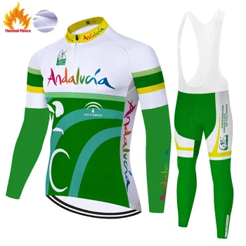 Ir 2021. Zilā andalūzija komanda riteņbraukšana jersey Ziemas Siltuma Vilnas fietskleding heren 20D želeja ropa de ciclismo para hombre