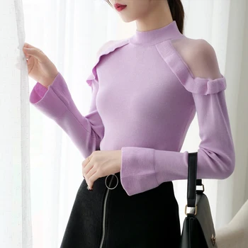 Jauno Modes Izlīdzināšanu Piedurknes Pie Pleca Sieviešu Džemperis Ir 2021. Rudens korejas Slim Fit augstu uzrullētu apkakli Sieviešu Džemperi Vilkt Femme 6387 95