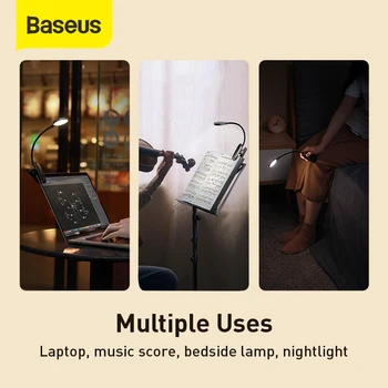 Baseus USB Light Mini LED Lasījumā Galda Lampa, Uzlādējams Acu aizsardzība, Regulējamas Gultas Lampa, Guļamistaba, Nakts Apgaismojums, Mājas