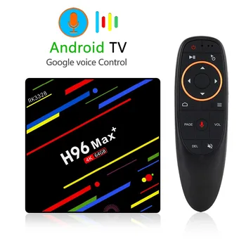 Android TV Box H96 MAX Plus ar LTV Balss Tālvadības RK3328 Četrkodolu Android 8.1 2.4 G/5G WiFi 4K Netflix Smart TV Box