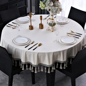 Eiropas lielā apaļā galda galdauts auduma kārtu tīra, krāsa tumši mūsdienu minimālisma kafijas galda galdauts