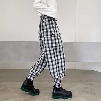 Modes Harēma Bikses Vīriešiem Ir 2021. Sasiet Kājas Gadījuma Pleds Bikses Vintage Zaudēt Jogger Bikses Hip Hop Streetwear korejas Apģērbi