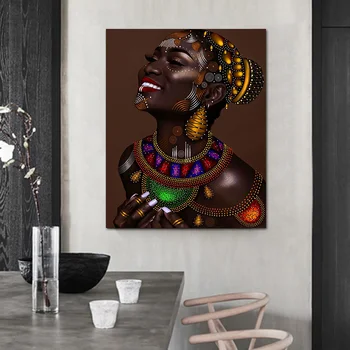 Sienas Art Sieviešu Gleznas Audekla Āfrikas Mākslas Portrets Plakātu Drukas Sienas, Attēlus Dzīvojamā Istaba Decoracion Hogar Moderno