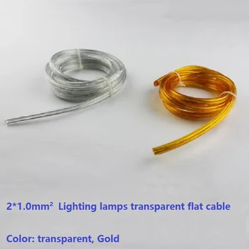 Caurspīdīgs 2*1.0 mm, clear/zelta plakanais kabelis Apgaismojuma spuldzes ar elektrības vadu kulons lustras apgaismojums, strāvas kabelis bezmaksas piegāde