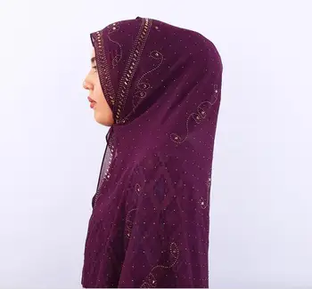 H1220 Jaunāko liela izmēra burbulis šifona musulmaņu garā šalle ar rhinestones par visu šalli, islāma hijab šalli,ātra piegāde