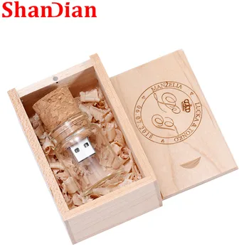 SHANDIAN Stikla, kas Vēlas Peldošās Pudeles USB2.0 Flash Drive 4GB 8GB 16GB 32GB 64GB, 128GB Pildspalva Diskus Bez Pasūtījuma LOGO Memory Stick