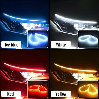 Divu krāsu plūsmas jostas stūres silikona gaismas joslā Automašīnām DRL LED Dienas Gaitas Lukturi Balto Pagriezienu Signālu Dzeltena Rokasgrāmata Lentes